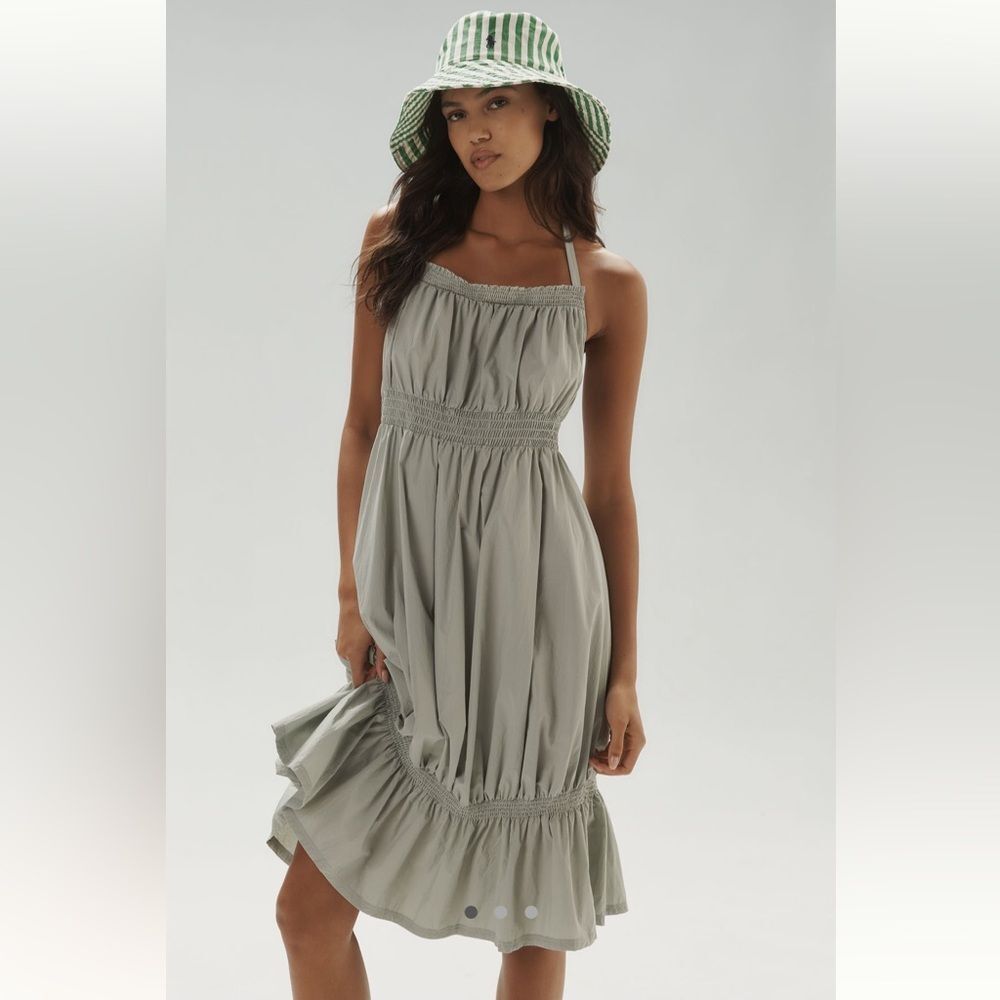 Anthropologie Smocked Halter Midi Dress in Sage Green NWT